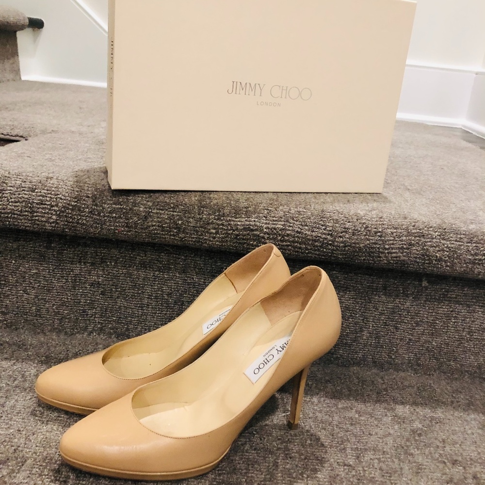 Jimmy Choo Aimee Nude Leather Patent Heel $665